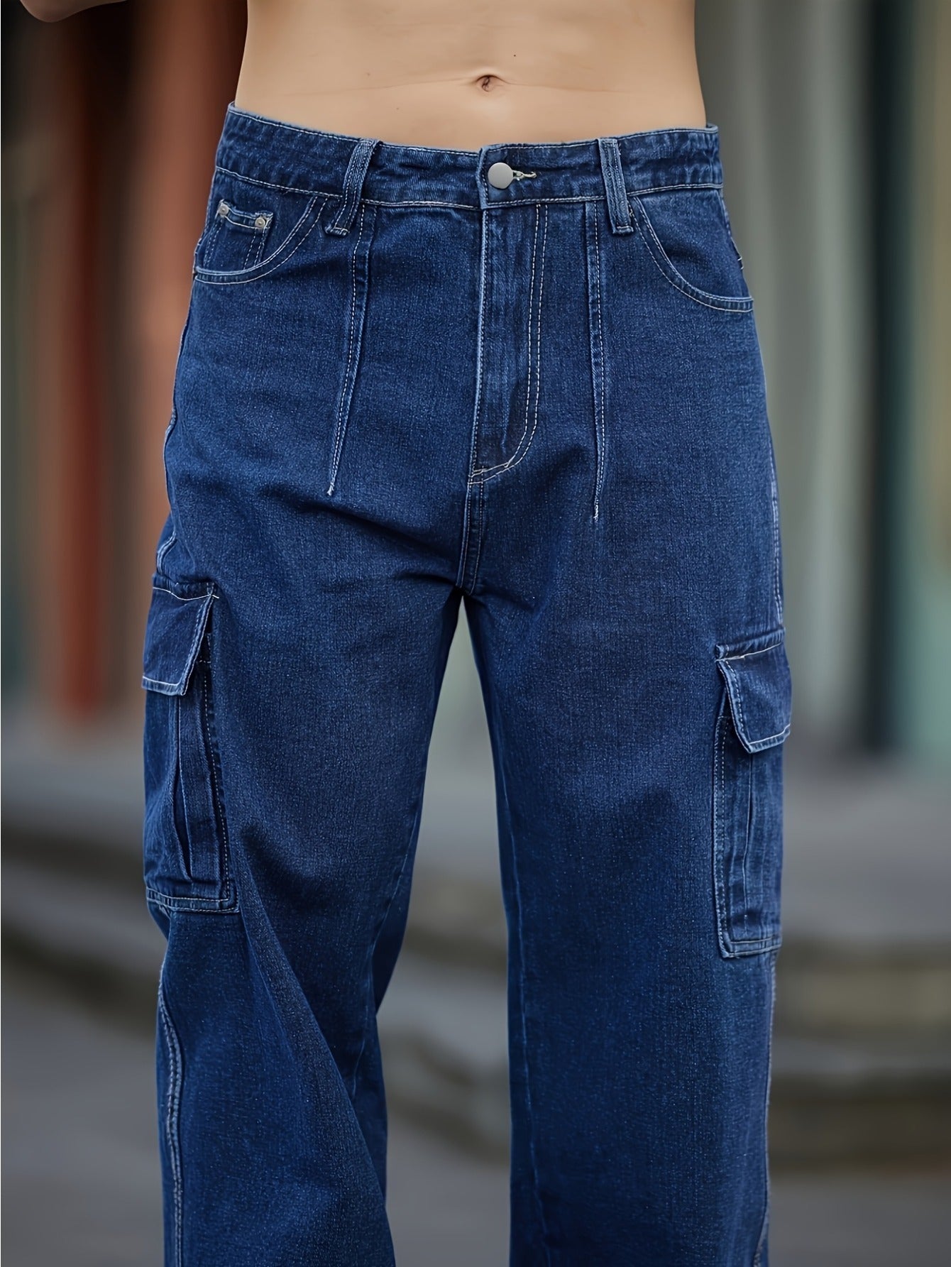 Vaqueros Urban de Pierna Ancha – Vaqueros Multibolsillos Azul Degradado