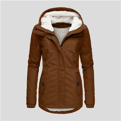 Chaqueta con capucha de vellón acogedor Loom & Soul™ – Abrigo de invierno cálido con cremallera para mujer, con bolsillos y forro de piel sintética