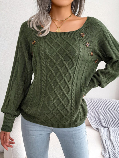 Jersey texturizado de mujer con manga farol – Top de punto con detalles de botones
