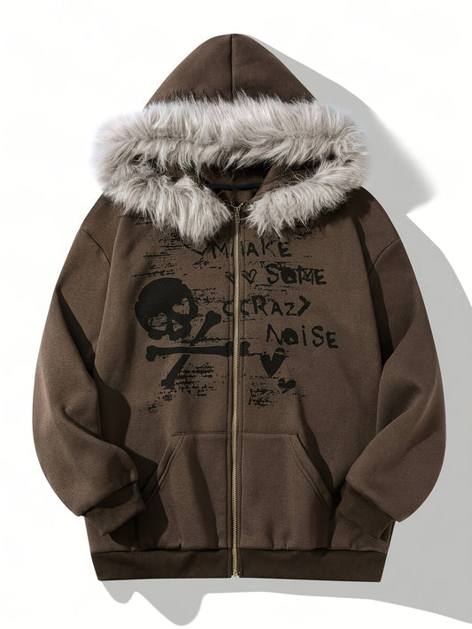 Men’s Y2K Printed Beanie Hoodie – Directional Streetwear Pullover