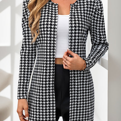 Cárdigan de pata de gallo para mujer – Chaqueta de punto elegante con mangas abullonadas