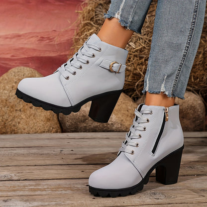 Women’s High Heel Ankle Boots – Block Heel Elegant Slip-On