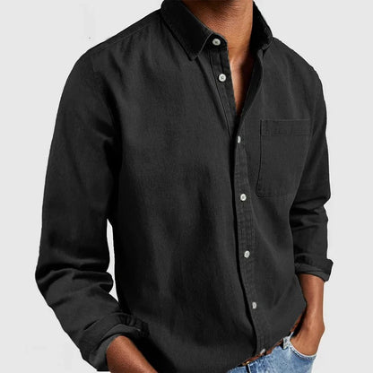 Camisa de manga larga con solapa para hombre – Cárdigan casual de mezcla de algodón