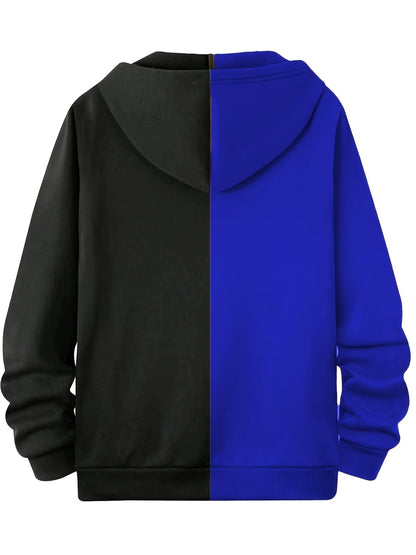 Sweat à capuche zippé Loom & Soul pour homme, bleu roi – Veste chaude bicolore d'automne