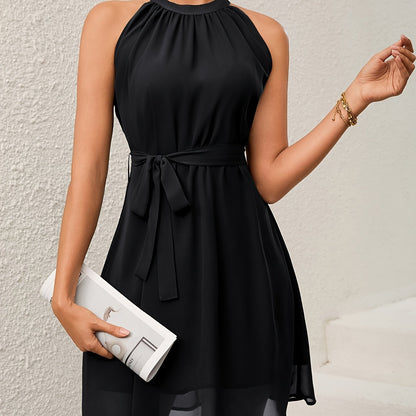 Elegante vestido de tubo con cinturón – Vestido midi clásico de color liso