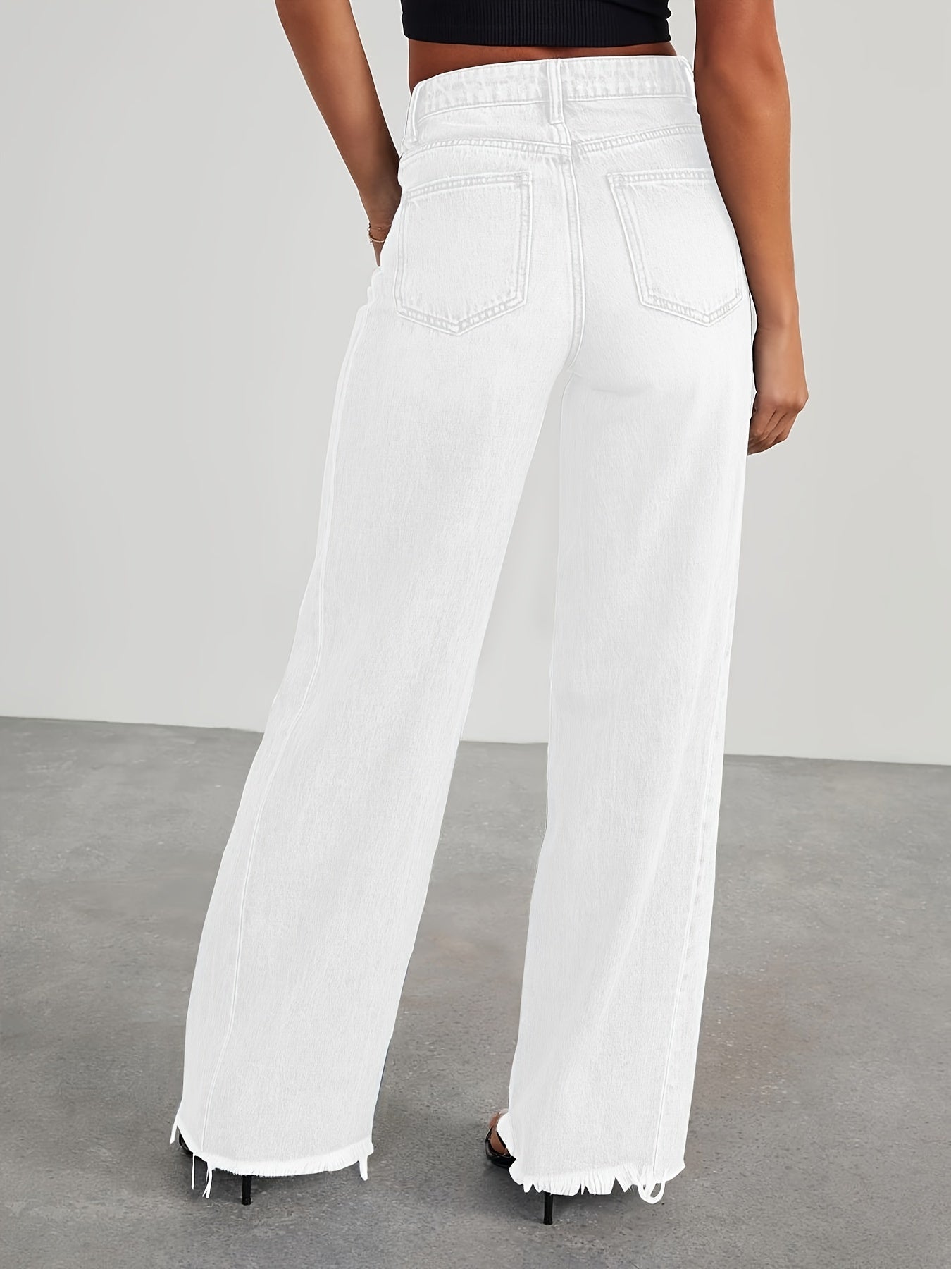 Pantalones vaqueros de mujer de talle alto y pernera ancha – Vaqueros elásticos informales holgados