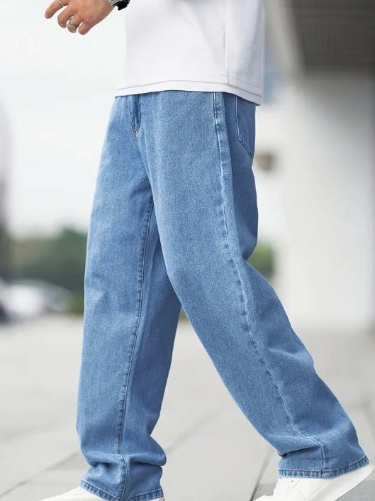 Vaqueros Rectos Holgados de Hombre - Pantalones Casuales de Algodón de Tiro Medio