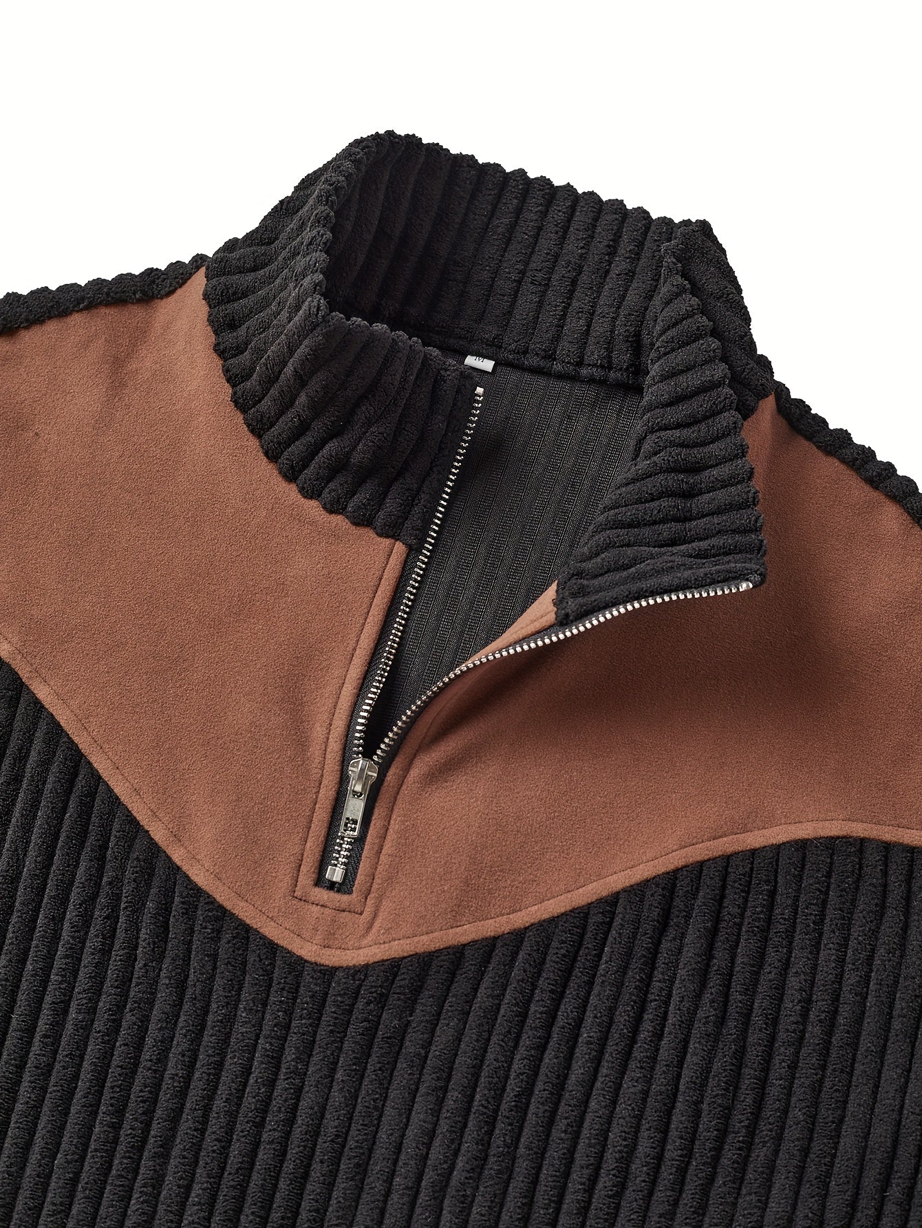 Jersey retro de cuello alto y media cremallera para hombre – Cálido y de canalé