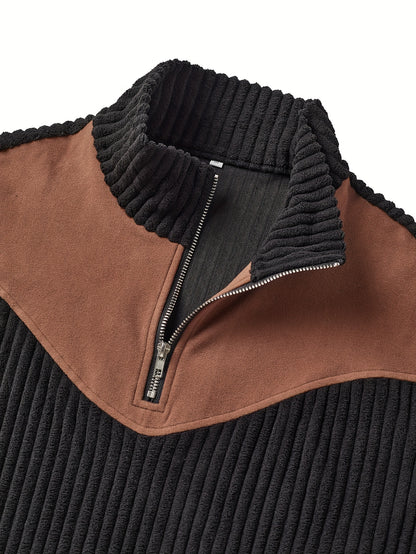 Jersey retro de cuello alto y media cremallera para hombre – Cálido y de canalé