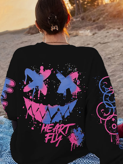 Sudadera con letras de grafiti para mujer – Jersey artístico negro para otoño/invierno