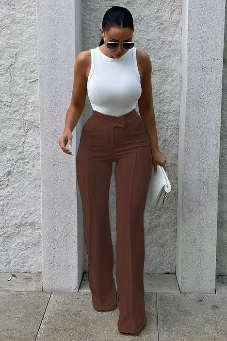 Pantalones rectos Loom & Soul™ Slim – Pantalones de mujer de cintura alta con hebilla para un estilo urbano sin esfuerzo