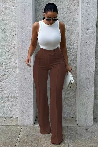 Pantalones rectos Loom & Soul™ Slim – Pantalones de mujer de cintura alta con hebilla para un estilo urbano sin esfuerzo