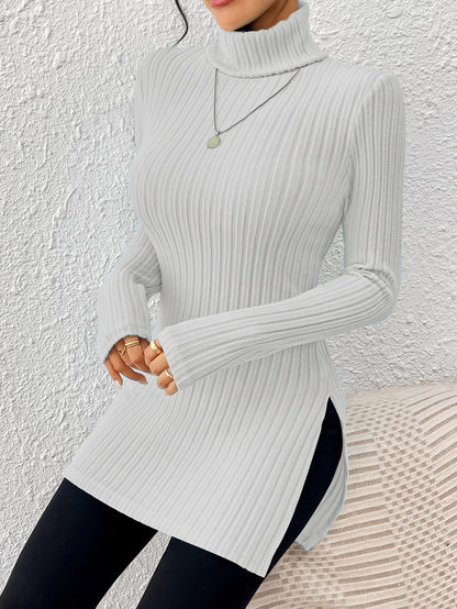 Top de cuello alto elegante para mujer – Tejido suave de manga larga y cuello alto
