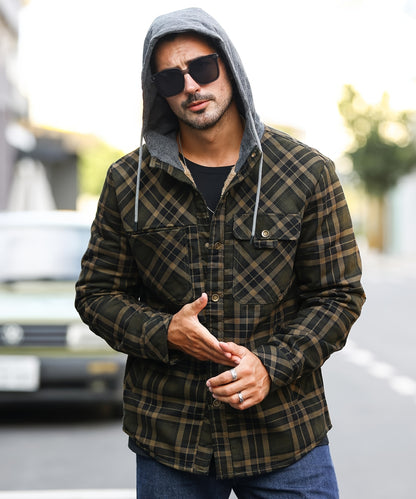 Veste à capuche en flanelle écossaise pour homme – Manteau en tartan à boutonnage asymétrique