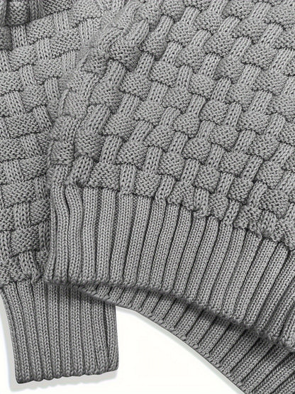 Men’s Waffle Knit Sweater – High Stretch Pullover with Lapel Collar