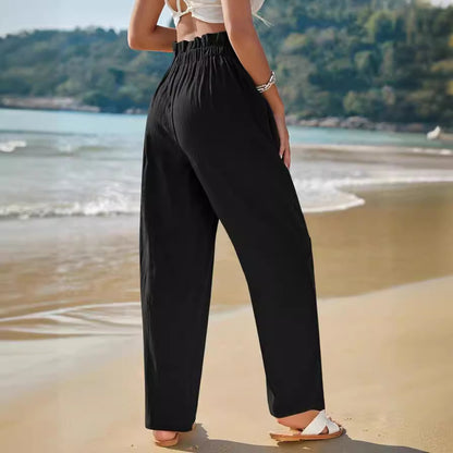 Pantalon décontracté taille haute Loom & Soul pour femme – Pantalon droit en coton et lin pour un confort au quotidien