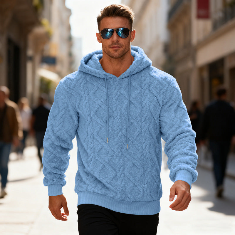 Sudadera con capucha de felpa para hombre - Sudadera holgada de invierno