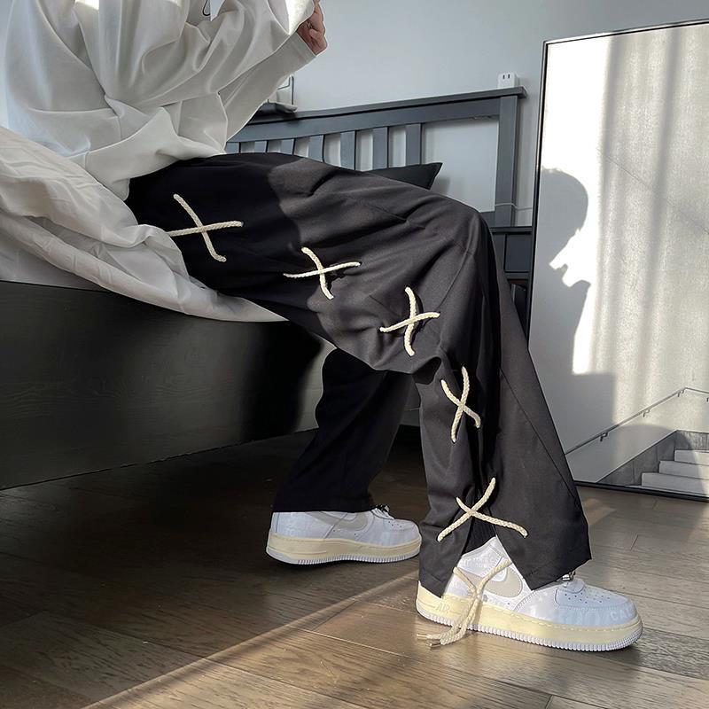Men’s Patchwork Drawstring Pants – Vintage Casual Streetwear Trousers