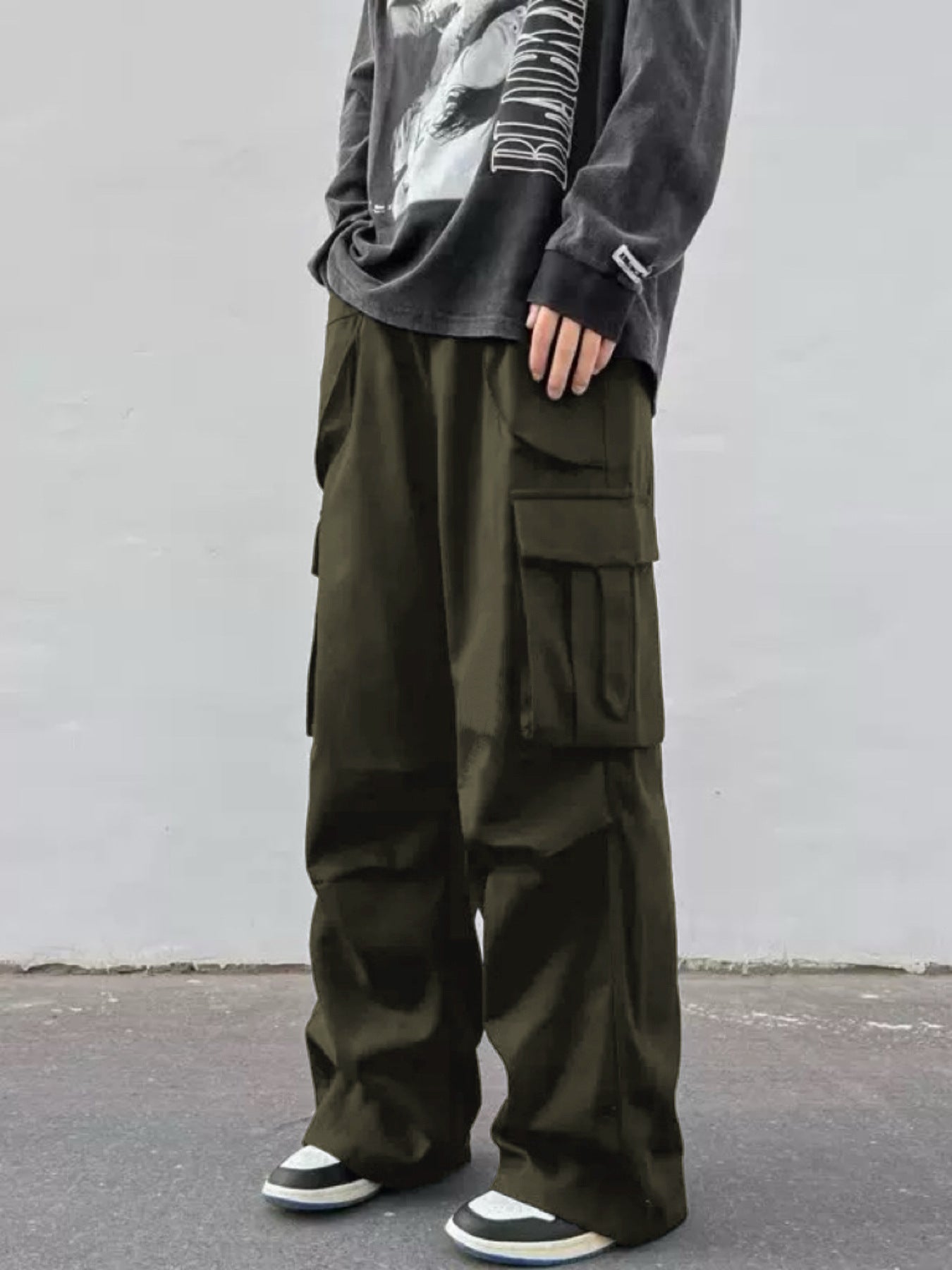 Pantalones paracaídas de pernera ancha para hombre - Pantalones de trabajo informales de tiro medio