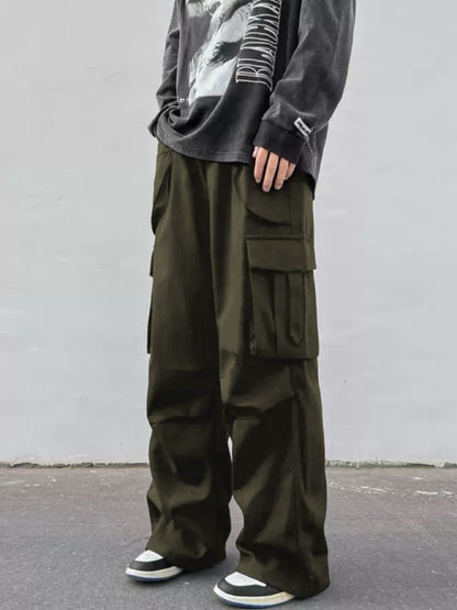 Pantalones paracaídas de pernera ancha para hombre - Pantalones de trabajo informales de tiro medio