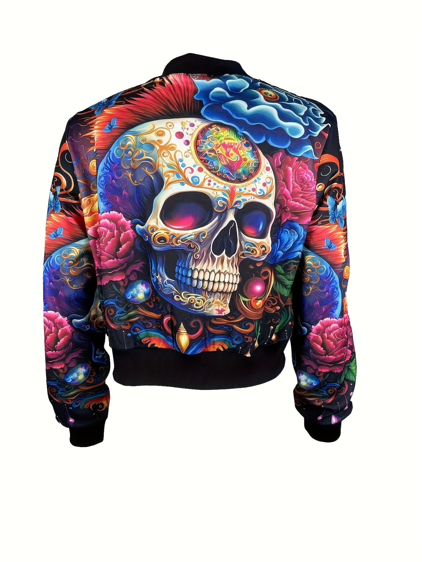 Women’s Printed Long Sleeve Jacket – Elegant Zip-Up Crew Neck Outerwear