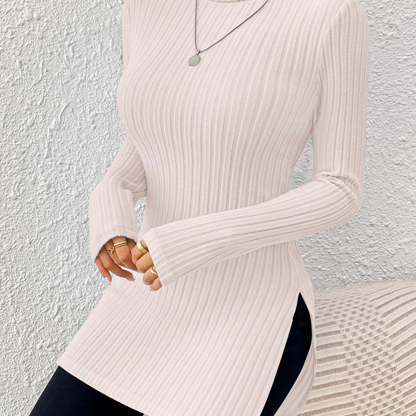 Top de cuello alto elegante para mujer – Tejido suave de manga larga y cuello alto