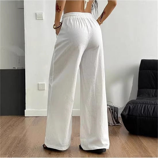 Women’s Flowy Drawstring Pants – High Waist Wide-Leg Fit