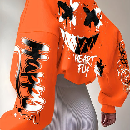 Sudadera con letras de grafiti para mujer – Jersey artístico negro para otoño/invierno