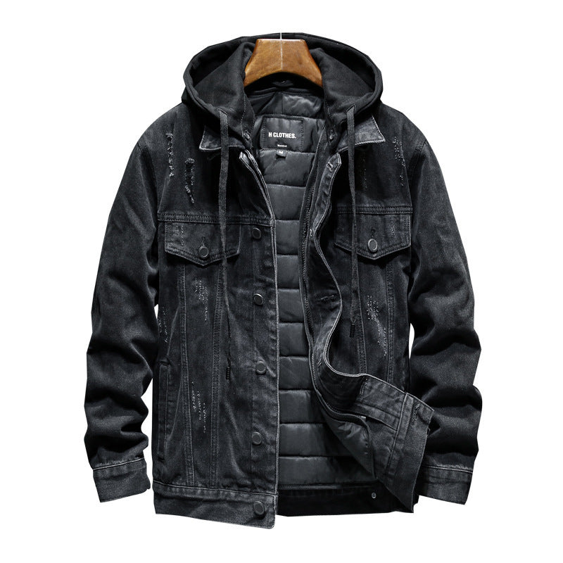 Chaqueta de mezclilla gruesa para hombre Loom & Soul – Abrigo de algodón con capucha y ajuste ceñido para invierno