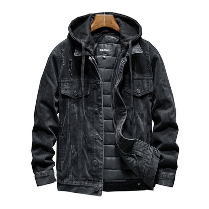 Chaqueta de mezclilla gruesa para hombre Loom & Soul – Abrigo de algodón con capucha y ajuste ceñido para invierno