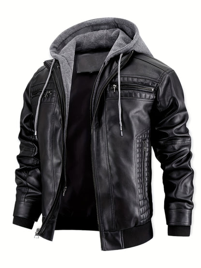 Chaqueta Bomber de Cuero Sintético para Hombre – Con Cremallera y Capucha Removible