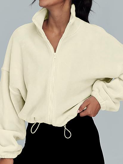 Chaqueta polar de mujer con cremallera – Ropa deportiva informal con cuello alto