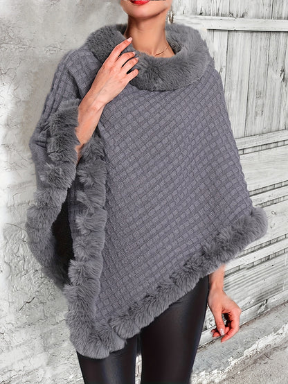 Cape en fausse fourrure pour femme – Vêtement d'extérieur d'hiver élégant à col en peluche