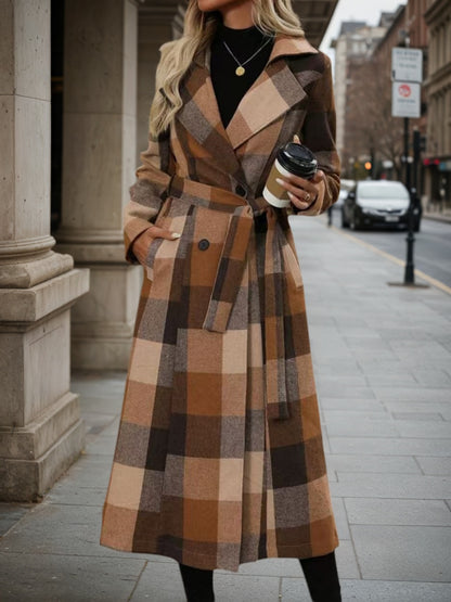 Women’s Lapel Wool-Blend Windbreaker – Lace-Up Double-Breasted Coat