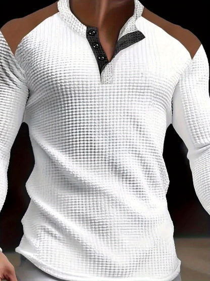 Haut Henley gaufré pour homme – Haut décontracté à manches longues et détails contrastants