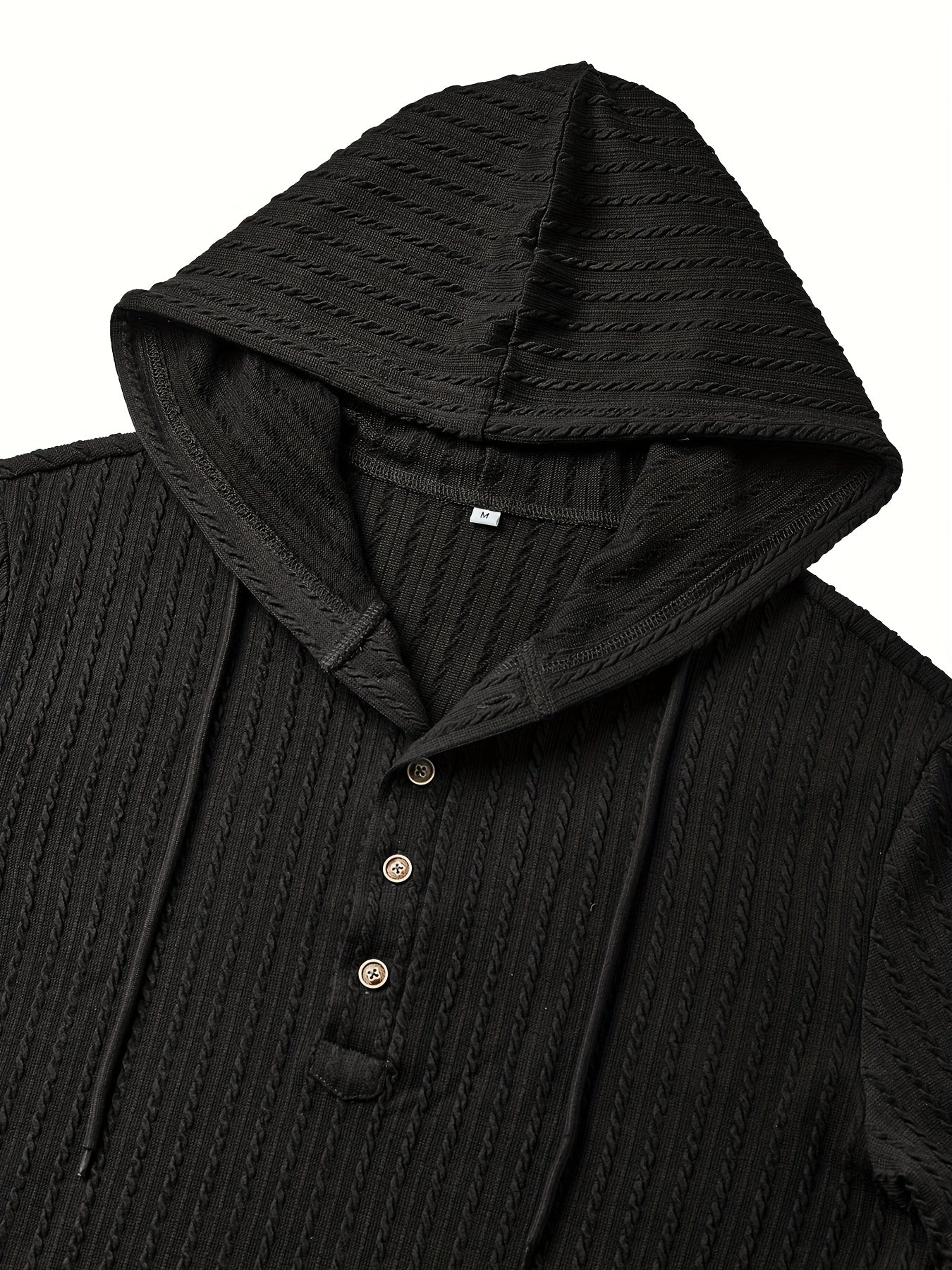 Camisa Henley con capucha para hombre – Sudadera texturizada informal de manga larga con cordón