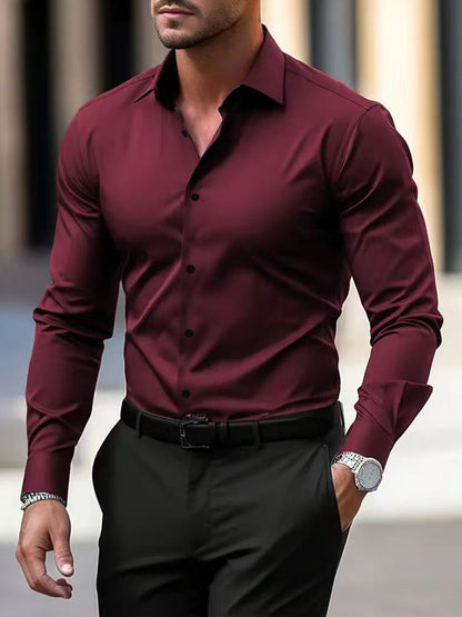 Camisa de manga larga con botones para hombre Loom & Soul™ – Top informal y de negocios de terciopelo de color liso