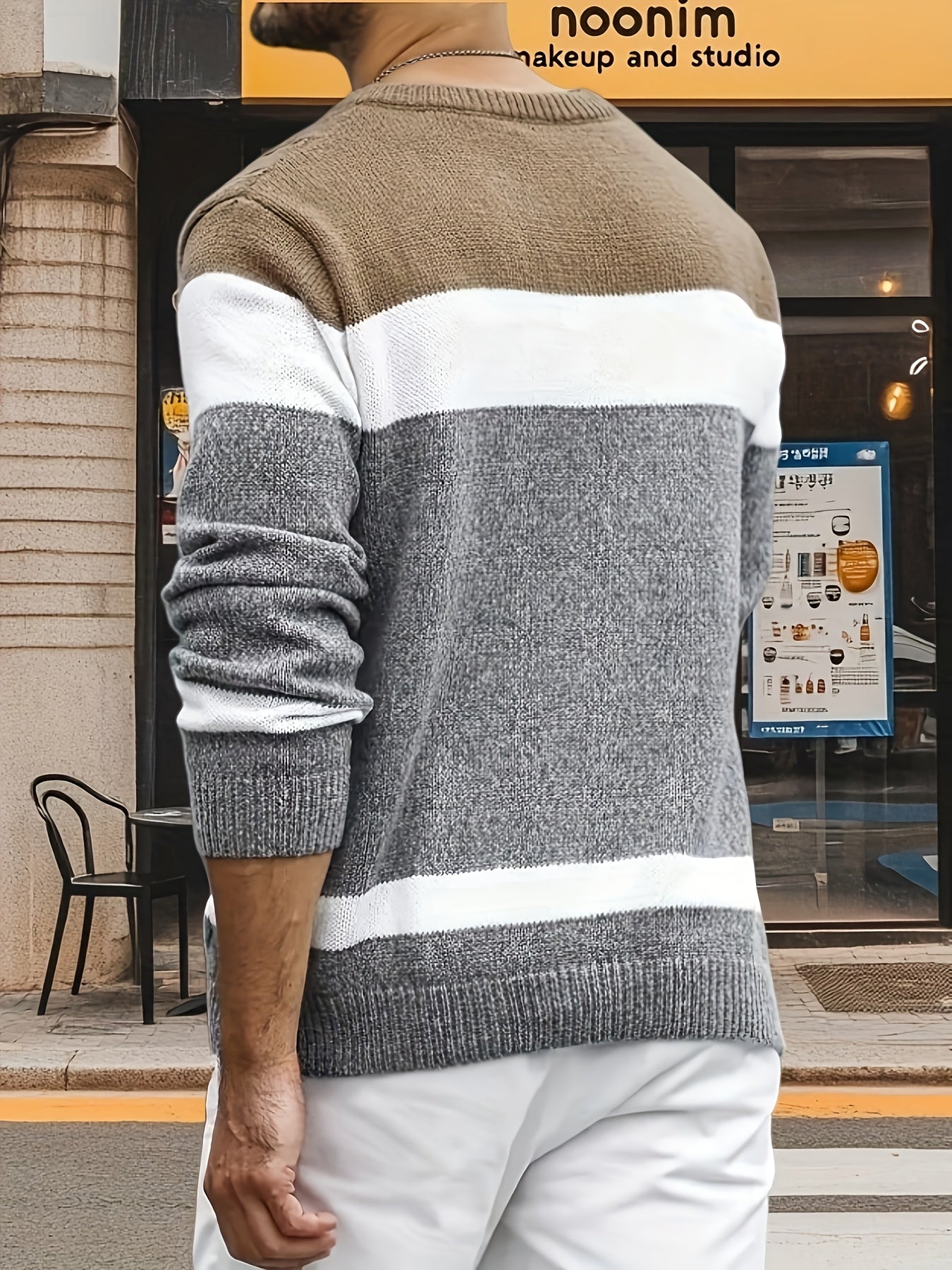 Suéter de punto trenzado color block para hombre – Suéter suave de cuello redondo