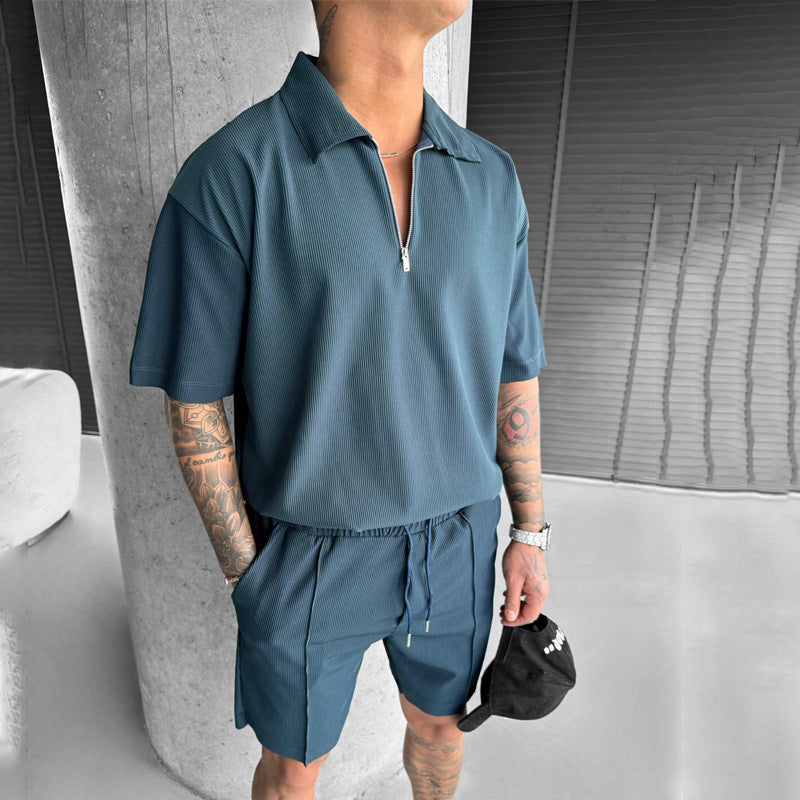 Conjunto de polo con cremallera y pantalón corto Loom & Soul™ para hombre – Conjunto informal de dos piezas para verano