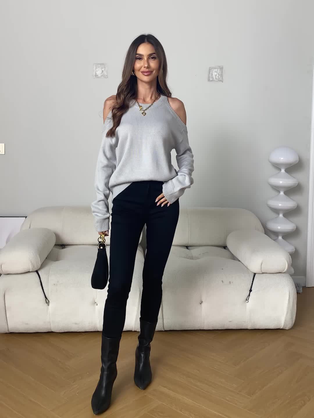 Suéter de punto suave para otoño/invierno con cuello redondo elegante para mujer