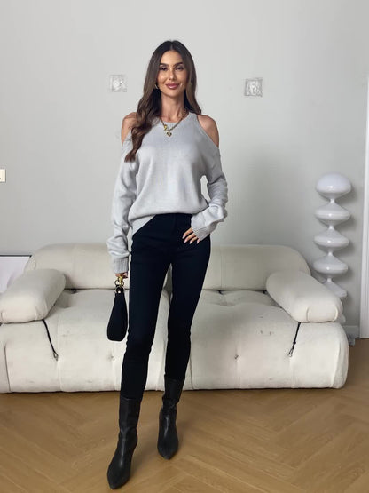 Suéter de punto suave para otoño/invierno con cuello redondo elegante para mujer