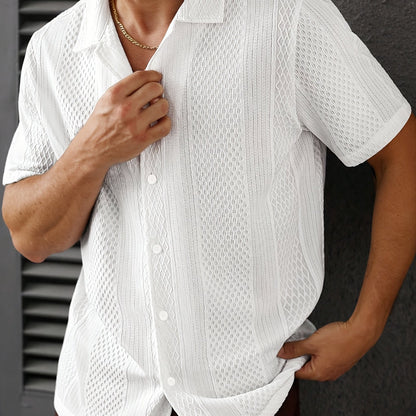 Camisa de manga corta de jacquard para hombre - Abotonada informal de verano