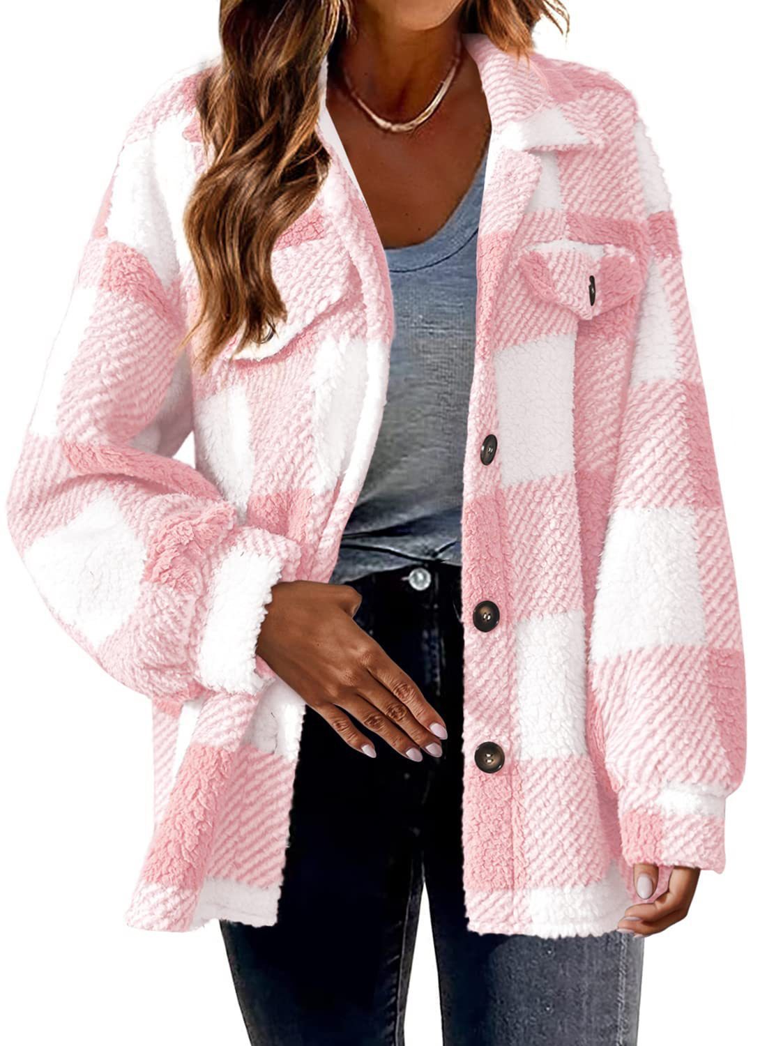 Chaqueta de Vellón de Cordero Loom & Soul para Mujer – Abrigo Sherpa Suave con Botones para una Cálida Comodidad Invernal
