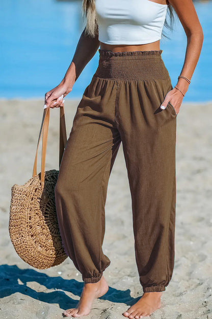 Women’s Ankle-Tie Pants – High Waist Beach Casual Fit