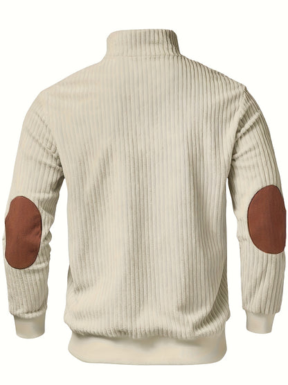 Jersey retro de cuello alto y media cremallera para hombre – Cálido y de canalé