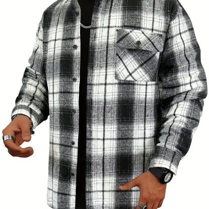 Chaqueta tipo camisa de lana a cuadros para hombre – Sobrecamisa cómoda a cuadros con botones