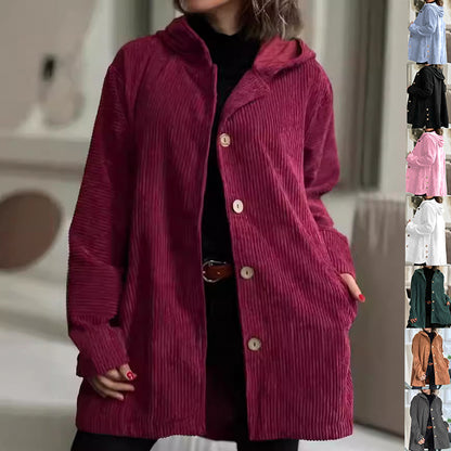 Chaqueta de pana con capucha para mujer – Abrigo cálido informal de longitud media