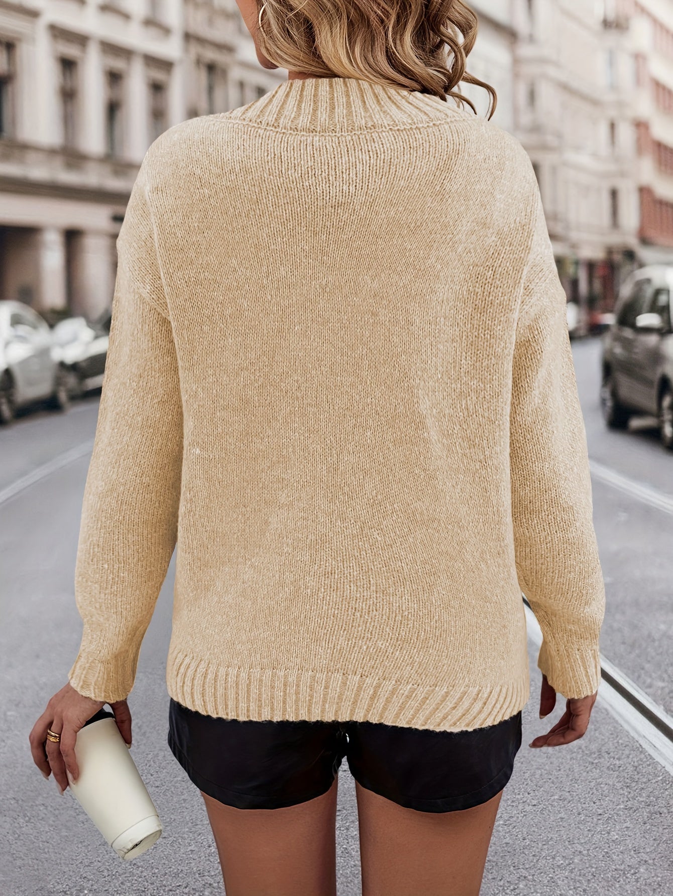 Suéter cómodo con estampado de corazón y cuello en V – Jersey de punto suave para otoño/invierno