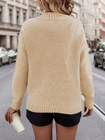 Suéter cómodo con estampado de corazón y cuello en V – Jersey de punto suave para otoño/invierno