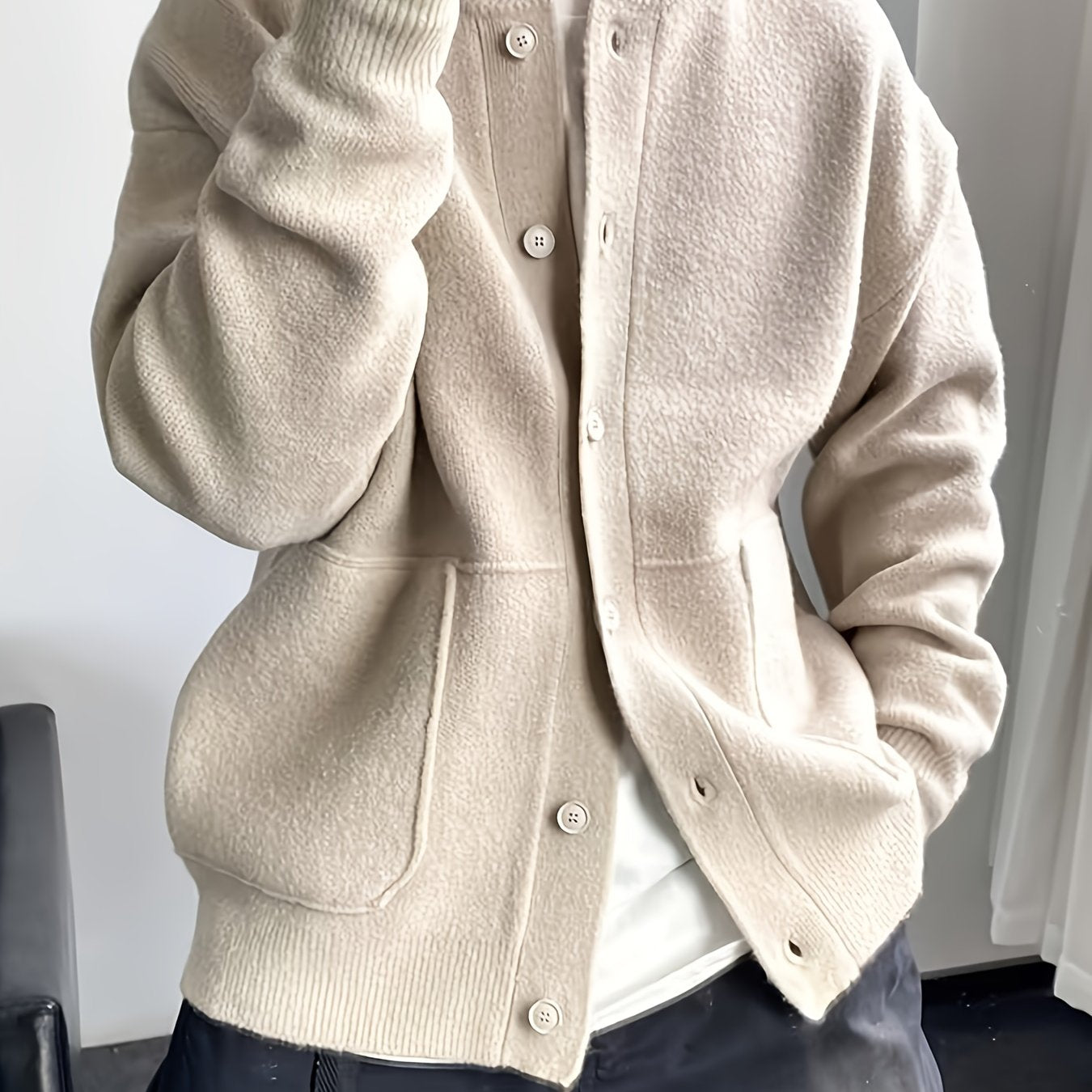 Cárdigan de punto grueso para hombre – Chaqueta de punto cálida con botones